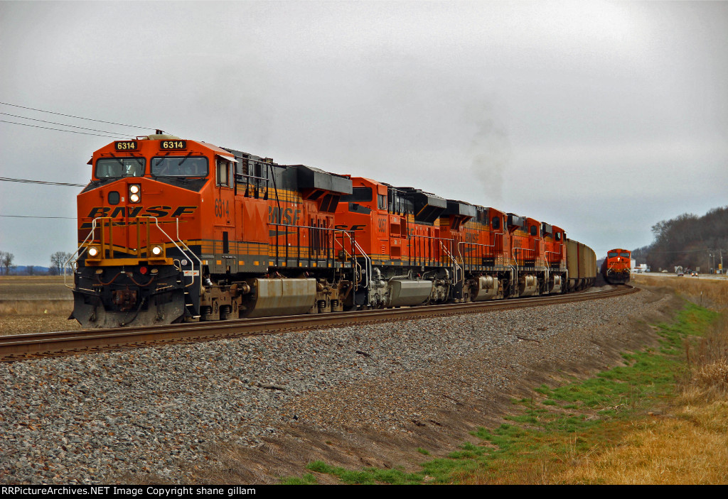 BNSF 6314 Gets under way with 5 unit's.